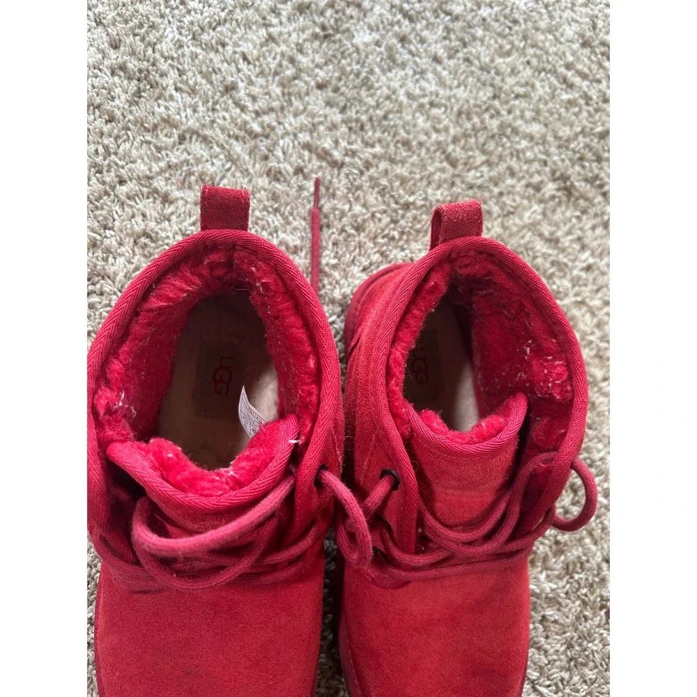 UGG Neumel‎ Red Suede Lace Up Slipper Boots Mens 7